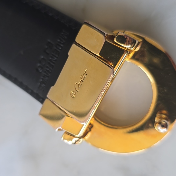 Cartier Black Leather Belt Gold Round Buckle Sz S - Picture 4 of 9